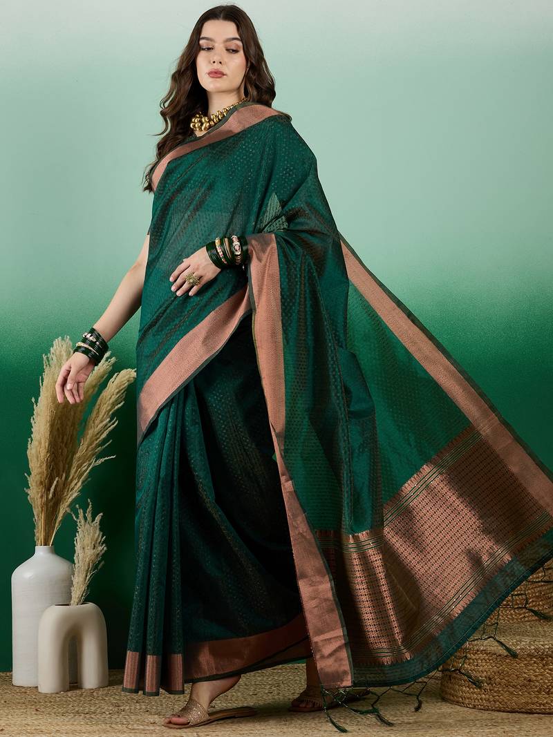 green Khadi Organza Saree with Blouse