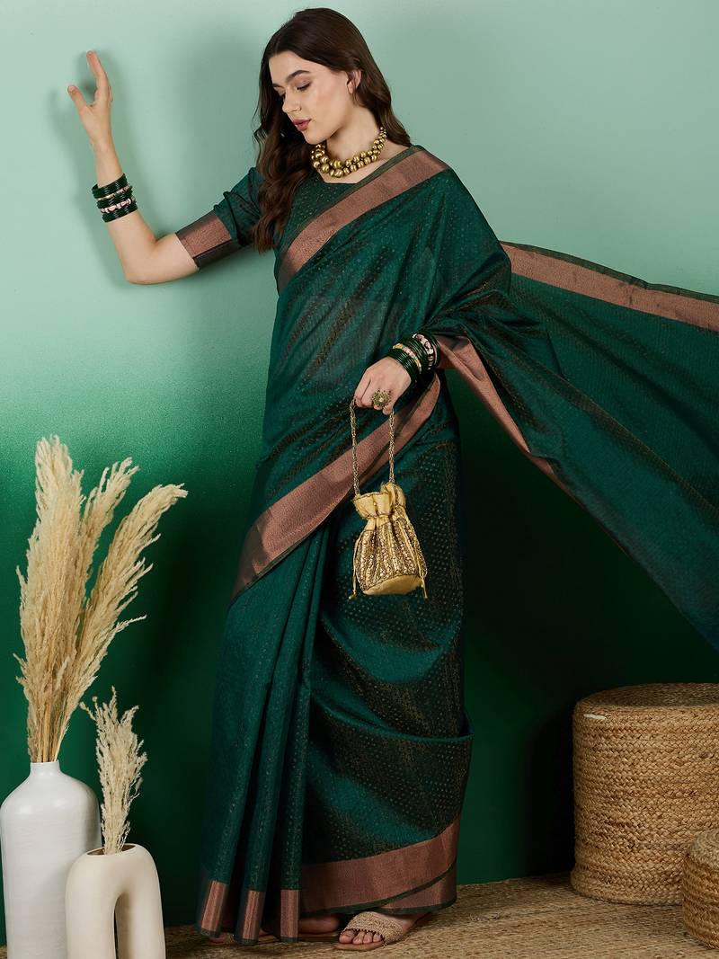 green Khadi Organza Saree with Blouse