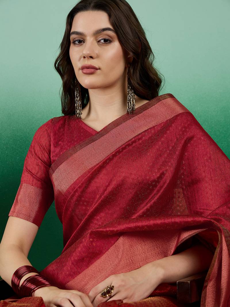 red Khadi Organza Saree with Blouse