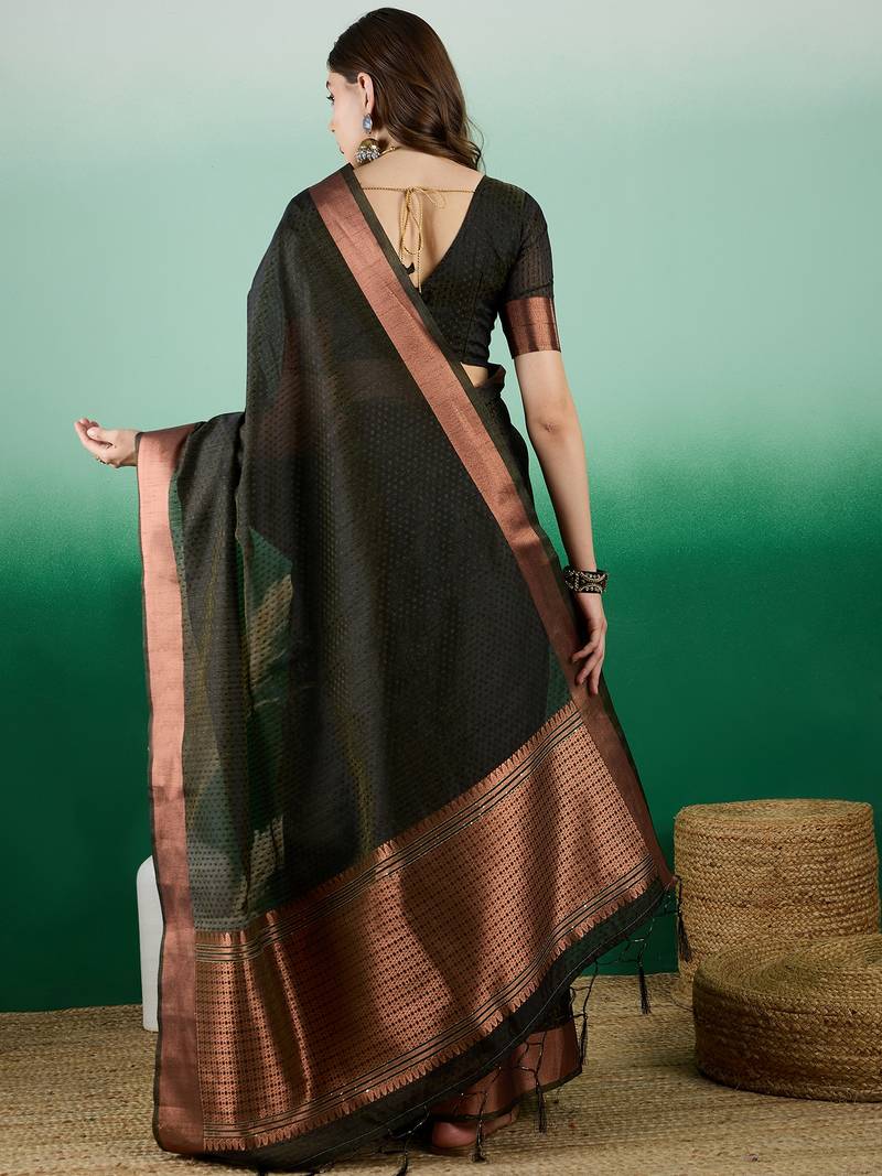 black Khadi Organza Saree with Blouse