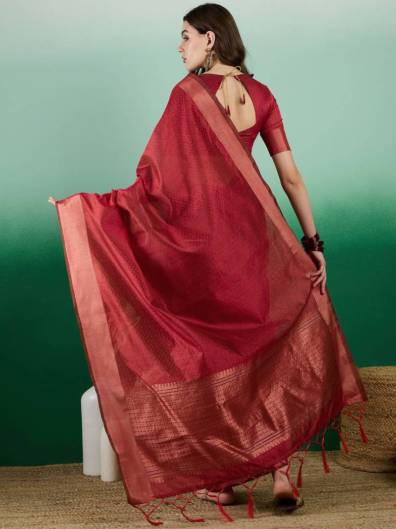 red Khadi Organza Saree with Blouse