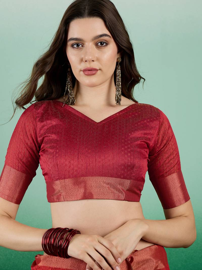 red Khadi Organza Saree with Blouse