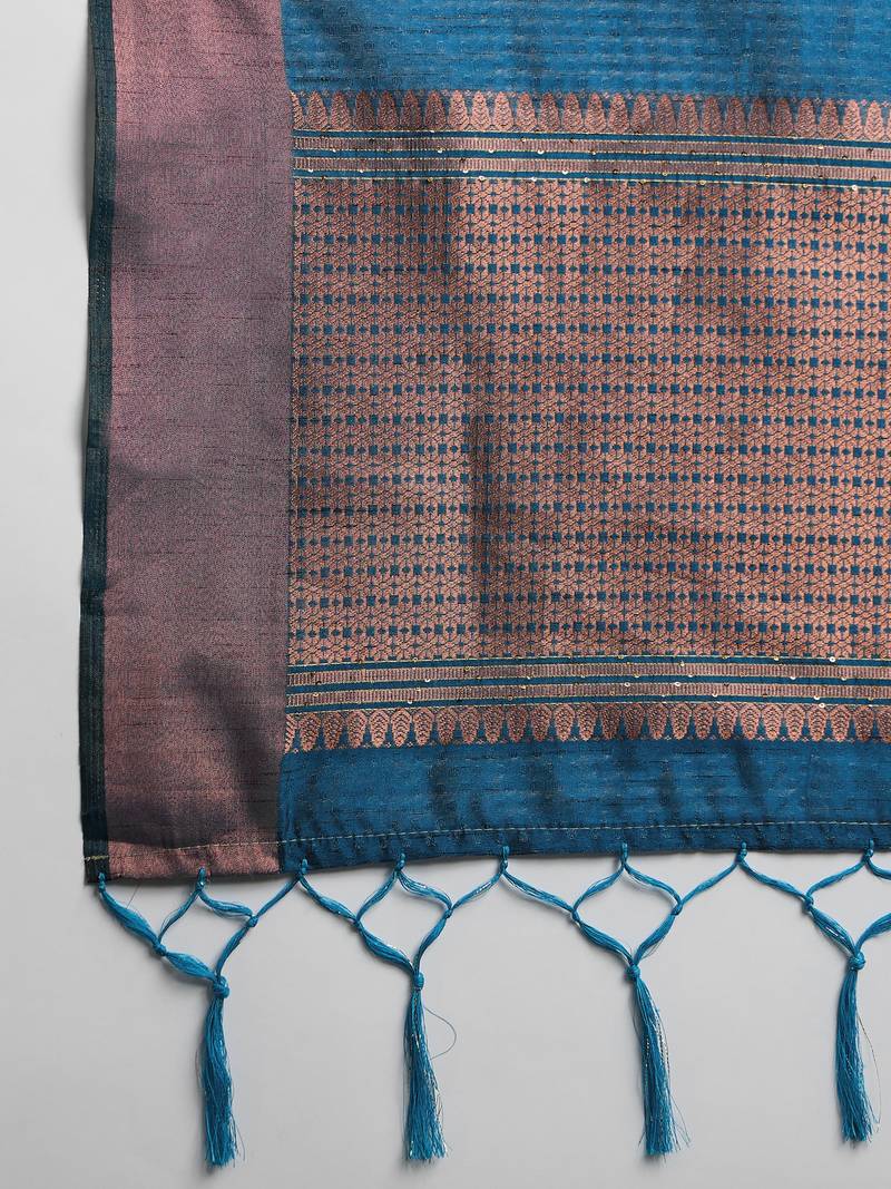 teal Khadi Organza Saree with Blouse