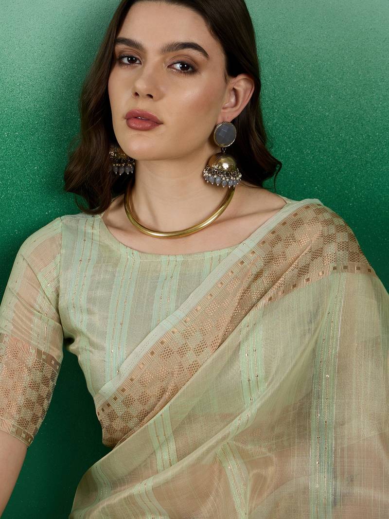 green Khadi Organza Saree with Blouse
