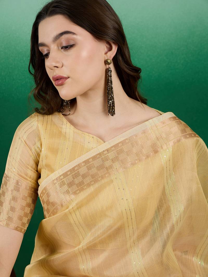 yellow Khadi Organza Saree with Blouse