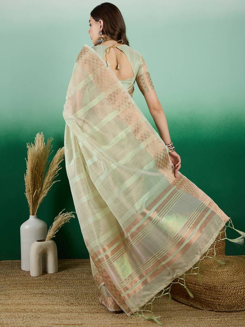 green Khadi Organza Saree with Blouse