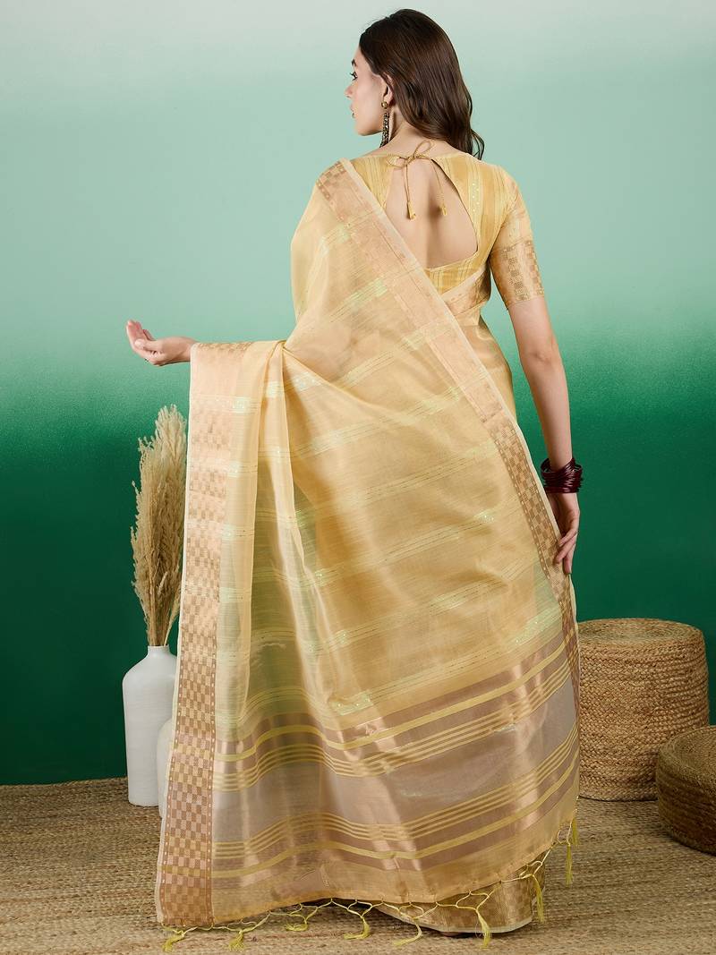 yellow Khadi Organza Saree with Blouse