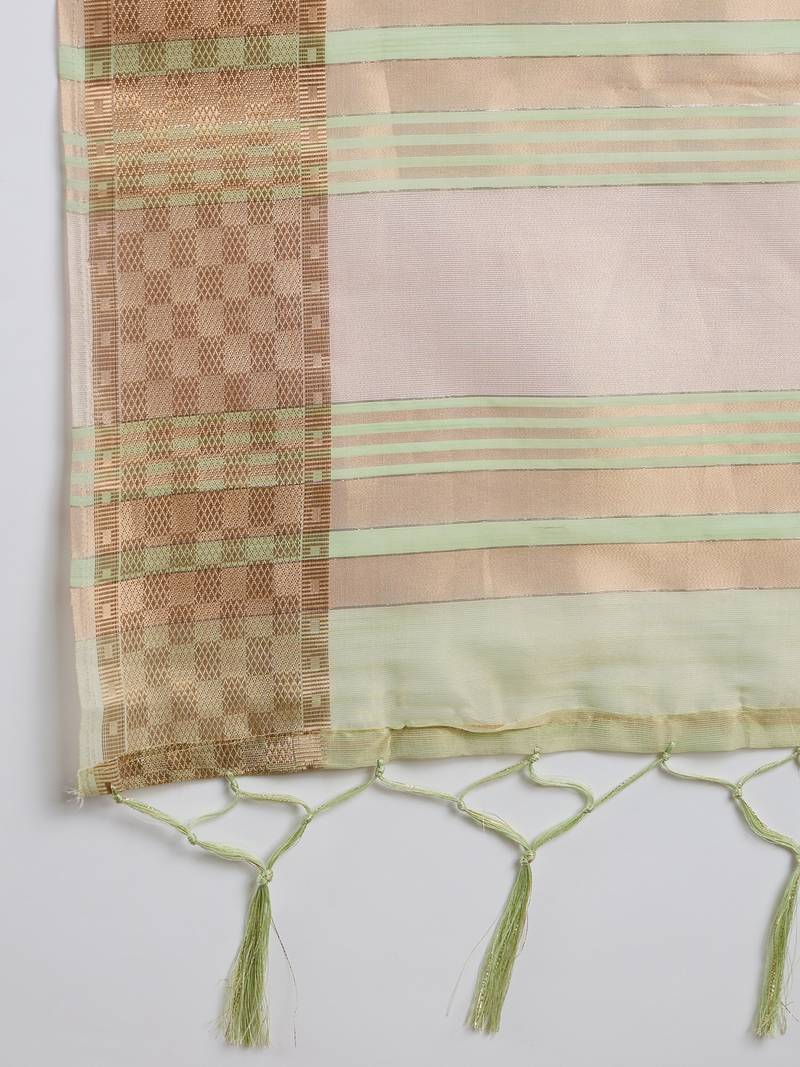 green Khadi Organza Saree with Blouse