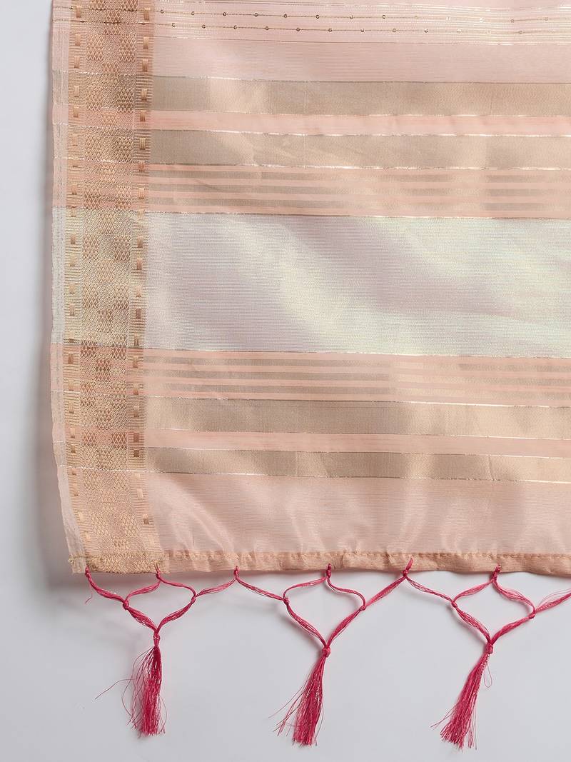 peach Khadi Organza Saree with Blouse