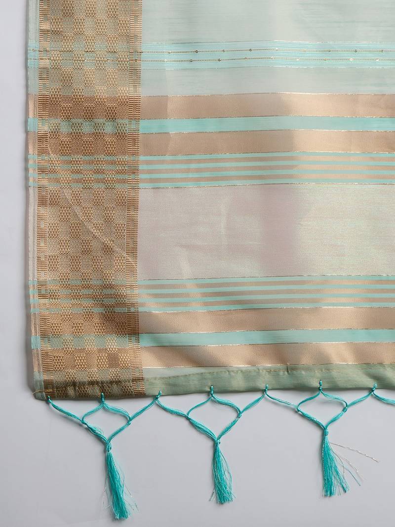 sea green Khadi Organza Saree with Blouse