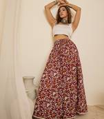 Women maroon ethnic print cotton maxi skirt