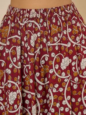 Women maroon ethnic print cotton maxi skirt 5