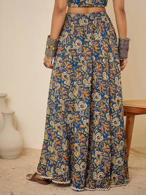 Women blue ethnic print cotton maxi skirt 3