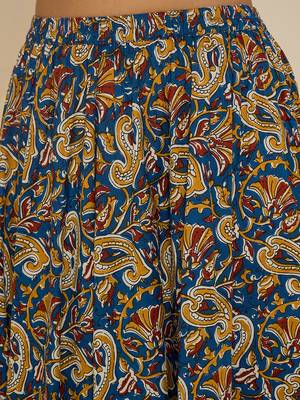 Women blue ethnic print cotton maxi skirt 5