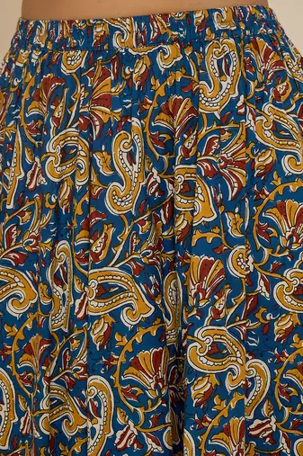 Women blue ethnic print cotton maxi skirt