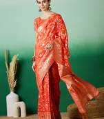 orange Banarasi Dola Cotton Saree with Blouse