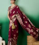maroon Banarasi Dola Cotton Saree with Blouse