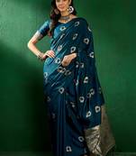teal Banarasi Dola Cotton Saree with Blouse