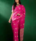 pink Banarasi Dola Cotton Saree with Blouse