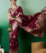 burgundy Banarasi Dola Cotton Saree with Blouse