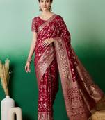 maroon Banarasi Dola Cotton Saree with Blouse