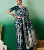 teal Banarasi Dola Cotton Saree with Blouse