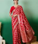 red Banarasi Dola Cotton Saree with Blouse