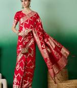 red Banarasi Dola Cotton Saree with Blouse