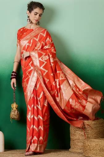 orange Banarasi Dola Cotton Saree with Blouse