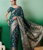 teal Banarasi Dola Cotton Saree with Blouse