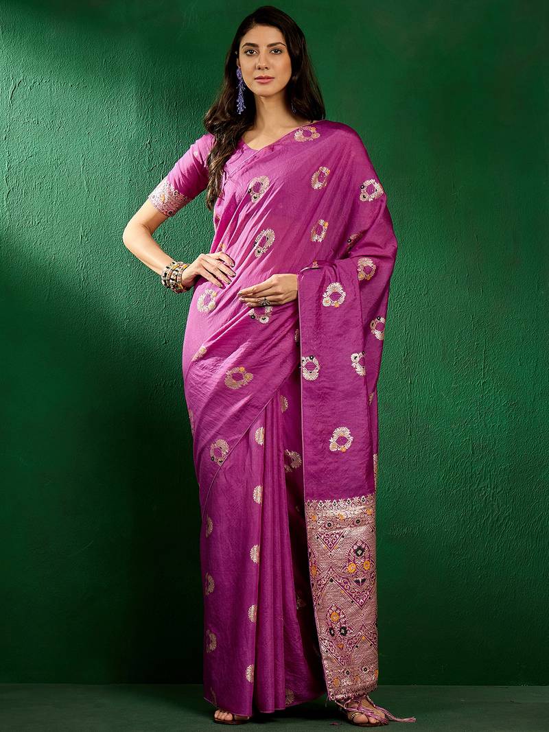 mauve Banarasi Dola Cotton Saree with Blouse