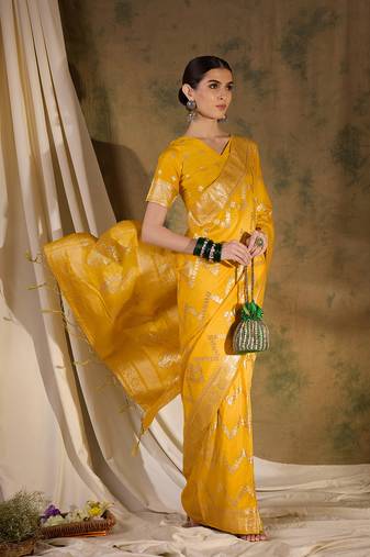 mustard Banarasi Dola Cotton Saree with Blouse