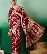 maroon Banarasi Dola Cotton Saree with Blouse