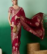 red Banarasi Dola Cotton Saree with Blouse