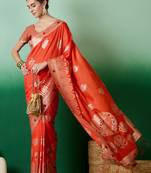 orange Banarasi Dola Cotton Saree with Blouse