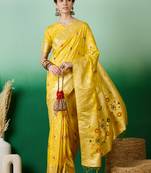 yellow Banarasi Dola Cotton Saree with Blouse