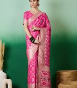 pink Banarasi Dola Cotton Saree with Blouse