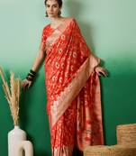 orange Banarasi Dola Cotton Saree with Blouse