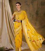 yellow Banarasi Dola Cotton Saree with Blouse