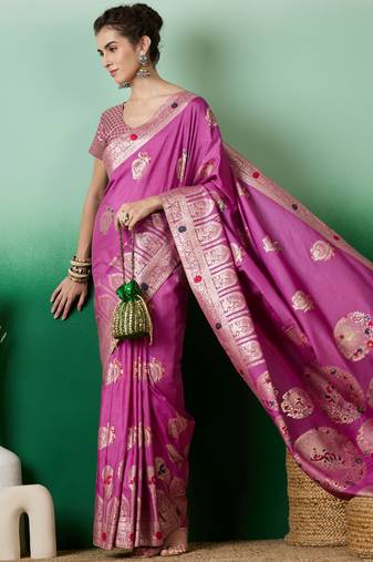 lavender Banarasi Dola Cotton Saree with Blouse