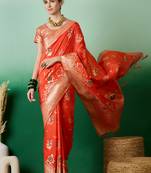 orange Banarasi Dola Cotton Saree with Blouse