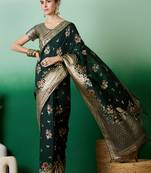 green Banarasi Dola Cotton Saree with Blouse