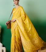 yellow Banarasi Dola Cotton Saree with Blouse