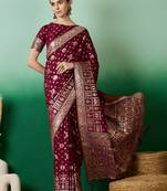 wine Banarasi Dola Cotton Saree with Blouse