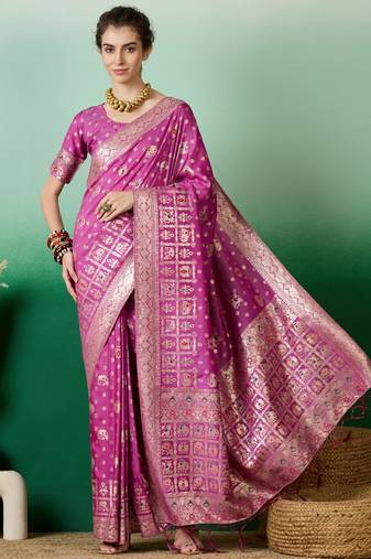 lavender Banarasi Dola Cotton Saree with Blouse