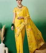 yellow Banarasi Dola Cotton Saree with Blouse