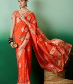 orange Banarasi Dola Cotton Saree with Blouse
