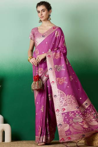 lavender Banarasi Dola Cotton Saree with Blouse