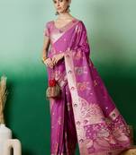 lavender Banarasi Dola Cotton Saree with Blouse