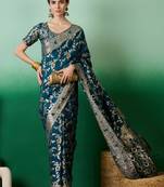 teal Banarasi Dola Cotton Saree with Blouse
